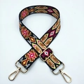 Close-up of ethnic geometric pattern woven strap with golden metal lobster clasps and buckles - No.5 Rhombus Print