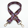 Close-up of ethnic geometric pattern wide woven strap with adjustable gold metal buckles - Silver Clasp / No.6 Colorful Maze