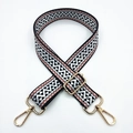 Adjustable wide ethnic shoulder strap with black and white geometric pattern and gold hardware - No.7 Black White Triangle