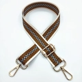 Adjustable ethnic style woven shoulder strap with orange and black checkerboard patterns - No.8 Yellow Stripe B&W Grid