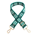 Adjustable teal and white snowflake geometric jacquard shoulder strap with gold clips - Green Webbing with Gold Buckle