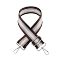 Adjustable striped nylon bag strap with silver metallic thread and swivel lobster clasps - Coffee + Silver Buckle