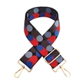 Detail of colorful polka dot canvas bag strap with golden metal lobster clasps - Y14 Red Blue Grey