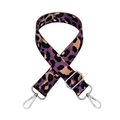 Detail of adjustable purple leopard print nylon strap with silver metal lobster clasps - Purple + Silver Buckle