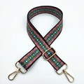 Close-up of ethnic geometric embroidery on adjustable strap with gold metal hooks - No.9 Cross Pattern