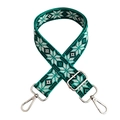 Detail of adjustable embroidered shoulder strap with green snowflake pattern and silver buckle - Green Webbing with Silver Buckle