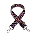 Detail of purple leopard jacquard nylon bag strap with adjustable gunmetal swivel hooks - Purple + Gunmetal Buckle