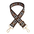 Detail of vintage geometric snowflake jacquard bag strap with gold metal lobster clasps - Brown Strap Gold Buckle
