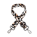 Detail of leopard jacquard wide shoulder strap with adjustable gunmetal buckle and clips - White Khaki + Gunmetal Buckle