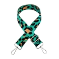 Adjustable leopard print nylon shoulder strap with green base and silver metal buckles - Emerald Green + Silver Buckle