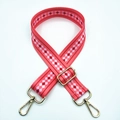 Adjustable wide rose red argyle patterned bag strap with light gold metal lobster clasps - Watermelon Pink
