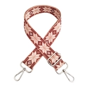 Detail of red and cream geometric woven bag strap with silver metal swivel hooks - Pink With Silver Buckle
