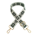 Detail of teal woven shoulder strap with green snowflake pattern and gold lobster clasp - Light Green with Gold Buckle