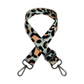 Close-up of leopard print nylon bag strap with gunmetal swivel hooks and adjustable buckle - Matcha Green + Gunmetal Buckle