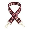 Close-up of burgundy ethnic style woven handbag strap with golden metal carabiner hooks - Wine Red Gold Buckle