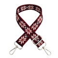 Close-up of snowflake jacquard bag strap with silver metal hooks and buckle - Wine Red Silver Buckle