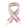 Detail of pink and silver glitter striped nylon strap with gold metal swivel hooks - Dark Pink + Gold Buckle