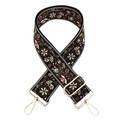Ethnic bohemian embroidered bag strap with colorful floral patterns and gold metal clips - Silver Clasp / T1-Army Green Beige Floral