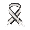Macro view of adjustable woven strap featuring silver glitter stripes and metal lobster clasps - Dark Grey + Silver Buckle