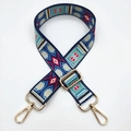 Tracolla etnica colorata in jacquard con ganci metallici dorati per borse da donna - Motivo Geometrico Blu