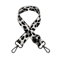 Detailed view of adjustable leopard print bag strap with dark grey metal lobster clasps - Silver White Grey + Gunmetal Buckle