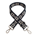 Detail of colorful ethnic embroidery strap with silver metal lobster clasps and buckles - Dark Blue With Gunmetal Buckle