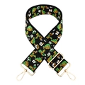 Ethnic style embroidered adjustable replacement shoulder strap with gold metal hooks - Silver Clasp / T6-Black White Green Floral