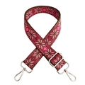 Close-up of ethnic style embroidered bag strap with silver metal hooks and pink-green pattern - Rose Pink Silver Buckle
