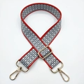Detail of adjustable wide canvas shoulder strap with geometric stars and gold hardware - Pattern 22 Red Edge Small Flowers (Silver Buckle)