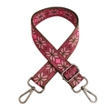 Close-up of bohemian colorful geometric pattern strap with metal swivel hooks and buckles - Rose Pink Gunmetal Buckle