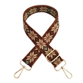Detail of adjustable embroidered bag strap with ethnic geometric snowflake patterns - Brownish Green Gold Buckle