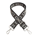 Detail of colorful snowflake jacquard bag strap with silver metal swivel hooks - Black White Grey Silver Buckle