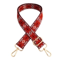 Ethnic style embroidered bag strap in dark red and white with gold metal lobster clasps - Orange Wine Red Gold Buckle
