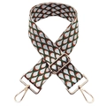 Close-up of jacquard peacock pattern bag strap with golden metal lobster clasps - Dark Green Silver Thread
