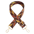 Adjustable geometric embroidered canvas shoulder strap with gold metal lobster clasps - Yellow Brown - Gold Buckle (No. 3)