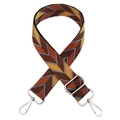 Macro detail of thick woven purse strap with colorful geometric arrow pattern and silver hooks - Yellow Brown - Silver Buckle (No. 3)