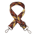 Close-up of embroidered canvas shoulder strap with yellow chevron pattern and silver buckle - Yellow Brown with Gunmetal Buckle