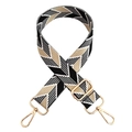 Adjustable wide jacquard shoulder strap with geometric diamond leaf pattern and gold buckles - No.4 Black Beige Silver Buckle