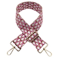 Detail of colorful jacquard wide strap with peacock pattern and gold lobster clasp - Silver Clasp / Rose Pink Silver Thread
