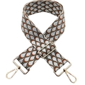 Detail of vintage peacock jacquard wide strap with gold metal lobster clasps - Silver Clasp / Grey Green Silver Thread