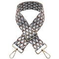 Detail of adjustable peacock pattern jacquard bag strap with gold metal lobster clasps - Silver Clasp / Grey Blue Silver Thread