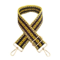 Adjustable geometric yellow and purple woven replacement shoulder strap with gold hooks - Silver Clasp / Yellow & Purple