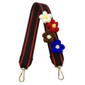 Detail of colorful crochet flower strap with gold lobster clasps and black red webbed band - Black Short