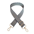 Close-up of geometric diamond jacquard strap with gold-tone metal buckles and navy pattern - Silver Clasp / Blue (D2)
