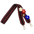 Colorful floral 3.8cm wide shoulder strap with handmade 3D flowers and gold metal hooks - Black Long Style