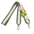 Tracolla per borsa a righe da 3,8 cm con fiori all'uncinetto e moschettoni dorati - Verde Fagiolo Stile Lungo