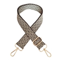 Adjustable black and white geometric diamond pattern embroidered purse strap with gold hardware - Dark Coffee + Gold Buckle