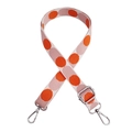 Adjustable canvas shoulder strap with orange and purple dots on pink background - Pink Orange Silver Buckle