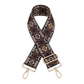 Close-up of ethnic geometric jacquard woven bag strap with golden metal lobster clasps - No.6 Dark Blue Brown