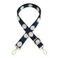 Close-up of a 2.5cm navy blue polka dot replacement strap with gold metal hardware - Blue White Gold Buckle